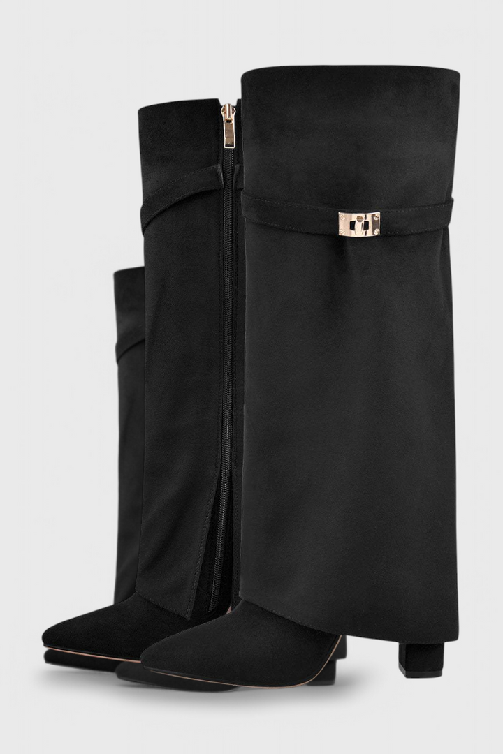 Ondine | Pointed Toe Knee High Boots with Fold-Over Cuff