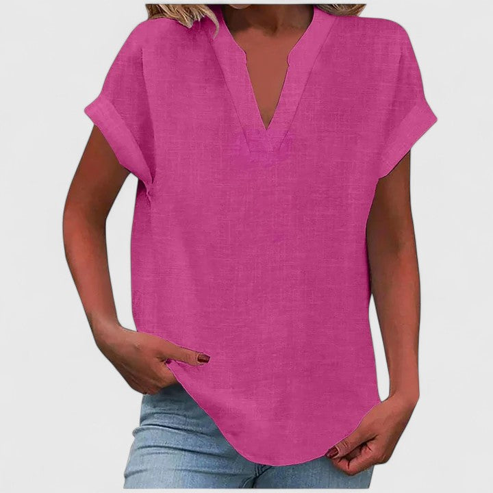 Ginny | Relaxed Notched Neck Blouse with Short Sleeves
