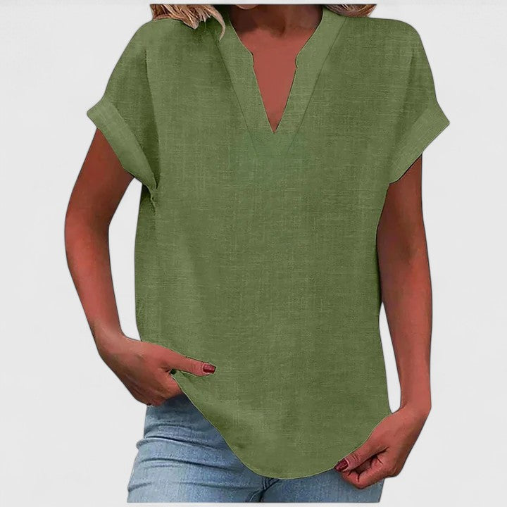 Ginny | Relaxed Notched Neck Blouse with Short Sleeves