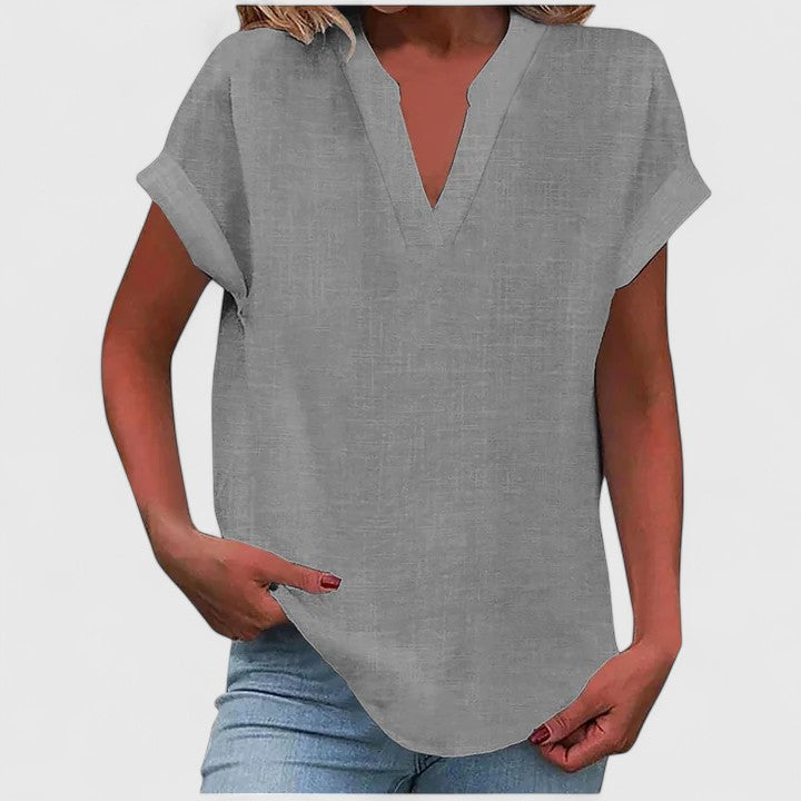 Ginny | Relaxed Notched Neck Blouse with Short Sleeves