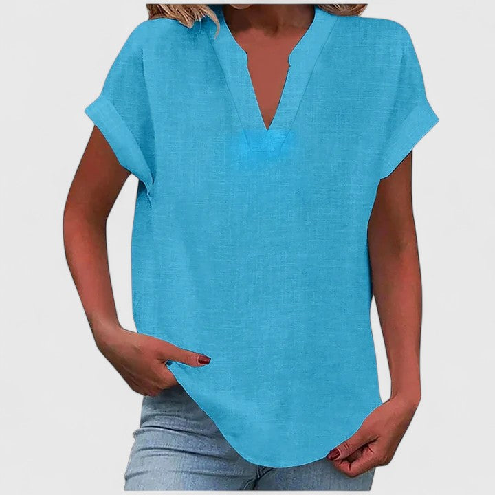 Ginny | Relaxed Notched Neck Blouse with Short Sleeves