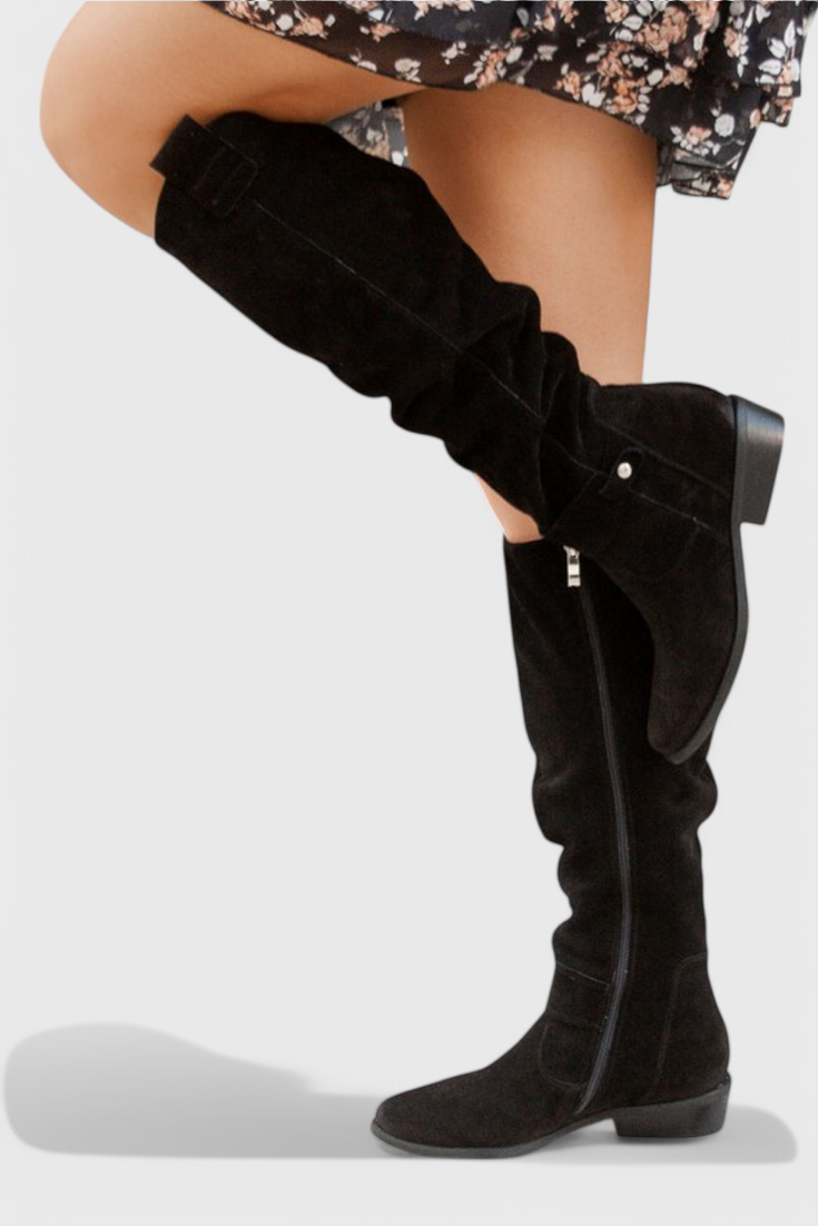 Pia | Suede Knee-High Boots with Zipper