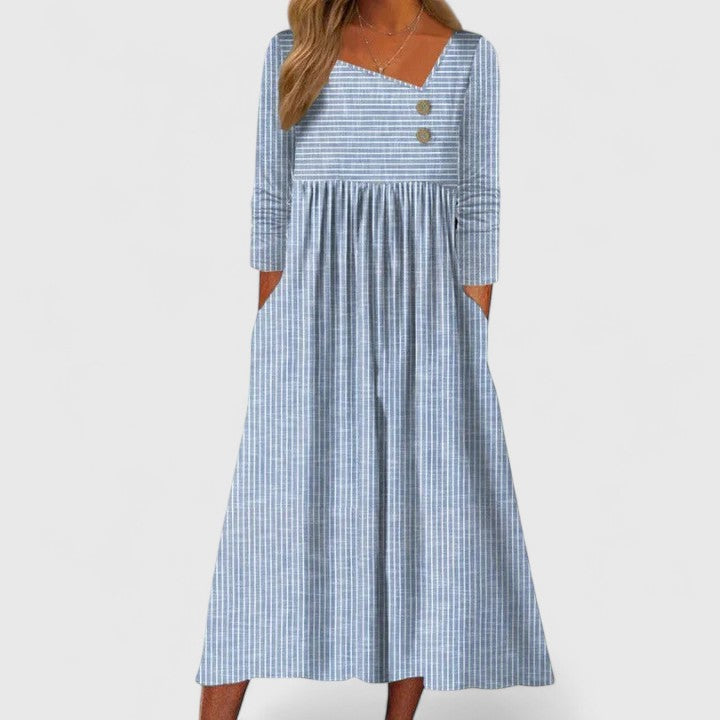 Delaney | Striped Empire Waist Midi Dress