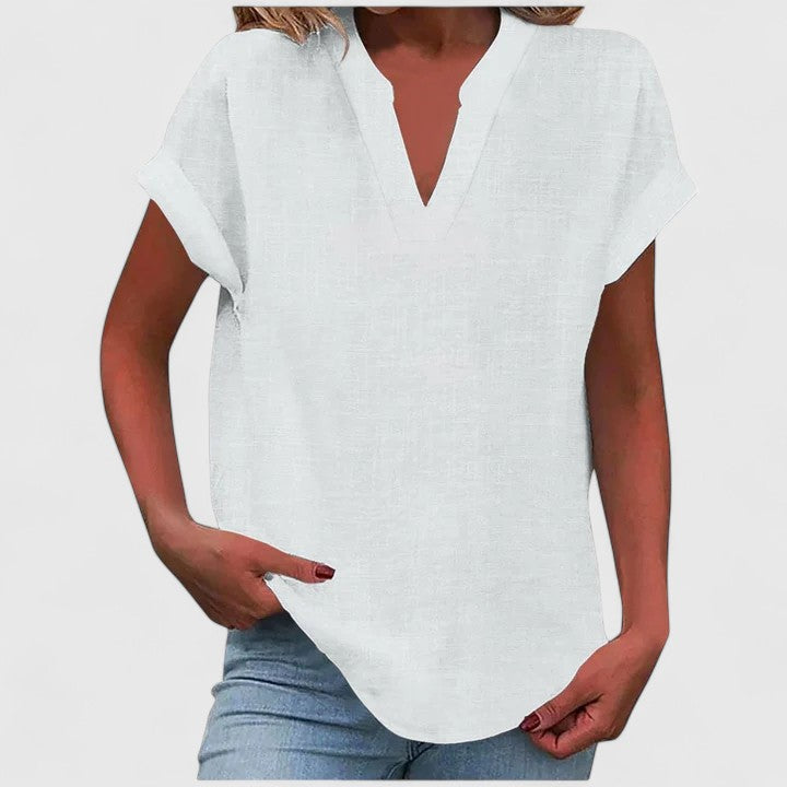 Ginny | Relaxed Notched Neck Blouse with Short Sleeves