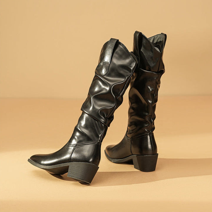 Emery | Slouch Knee-High Western Boots Block Heel
