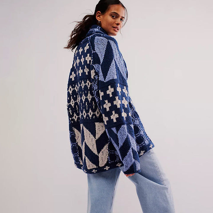Julianne | Oversized Patchwork Knit Cardigan with Collar
