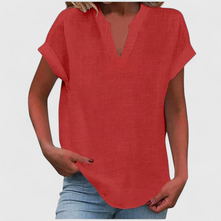 Ginny | Relaxed Notched Neck Blouse with Short Sleeves