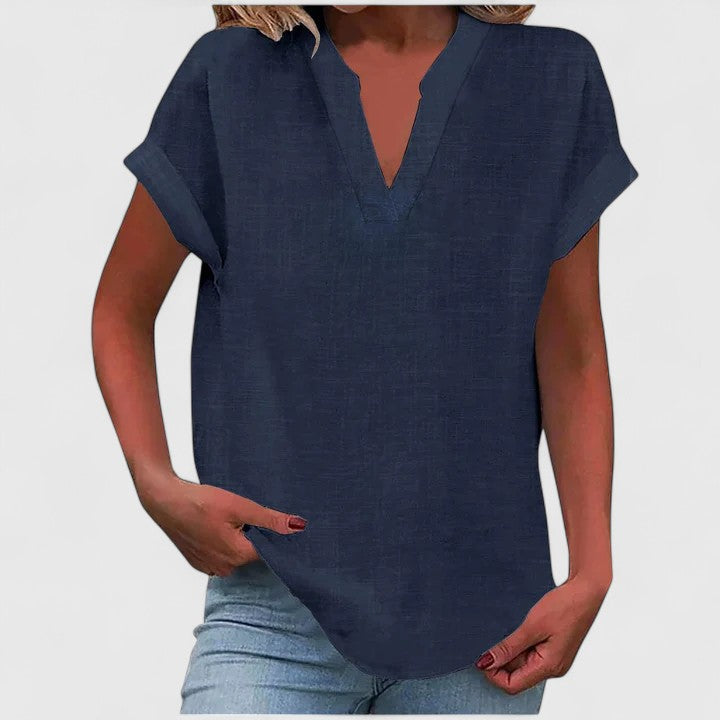 Ginny | Relaxed Notched Neck Blouse with Short Sleeves