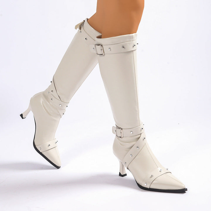 Kennedy | Pointed-Toe Knee-High Boots with Buckle Straps
