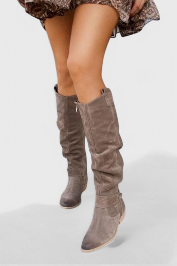 Pia | Suede Knee-High Boots with Zipper