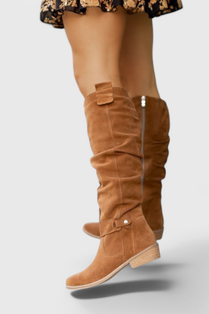 Pia | Suede Knee-High Boots with Zipper