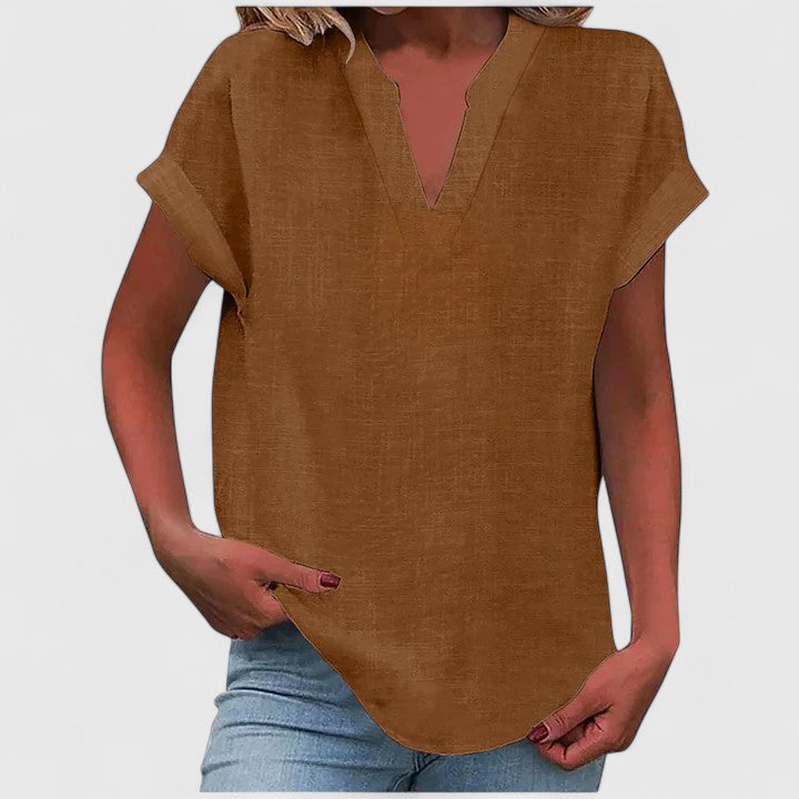 Ginny | Relaxed Notched Neck Blouse with Short Sleeves