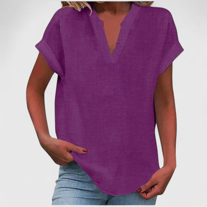 Ginny | Relaxed Notched Neck Blouse with Short Sleeves