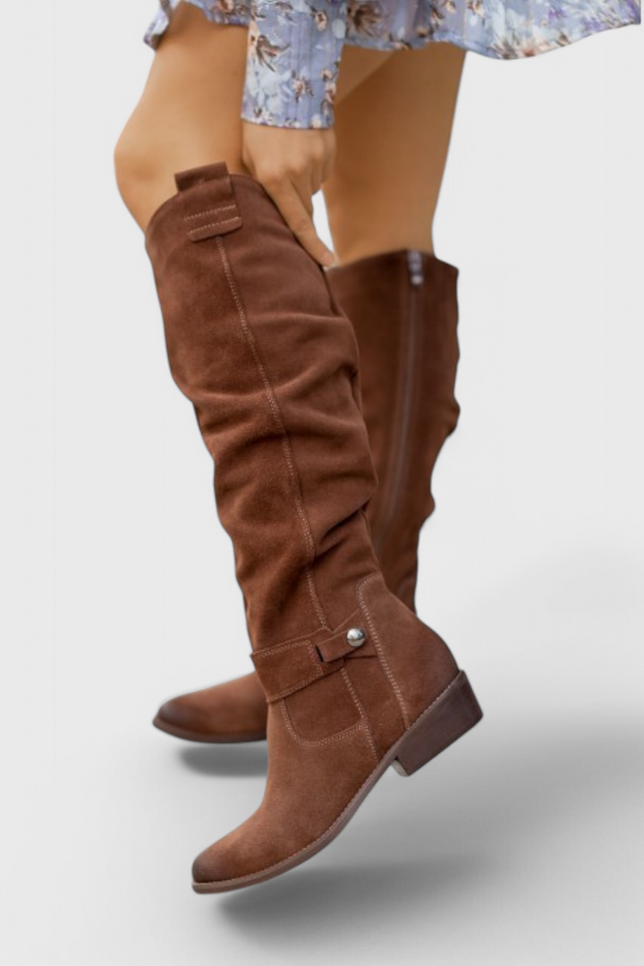 Pia | Suede Knee-High Boots with Zipper