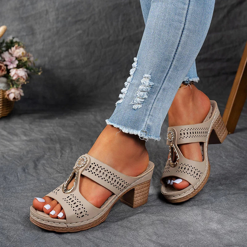 Kamala | Cutout Embellished Wedge Sandals with Block Heel