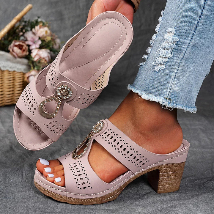 Kamala | Cutout Embellished Wedge Sandals with Block Heel