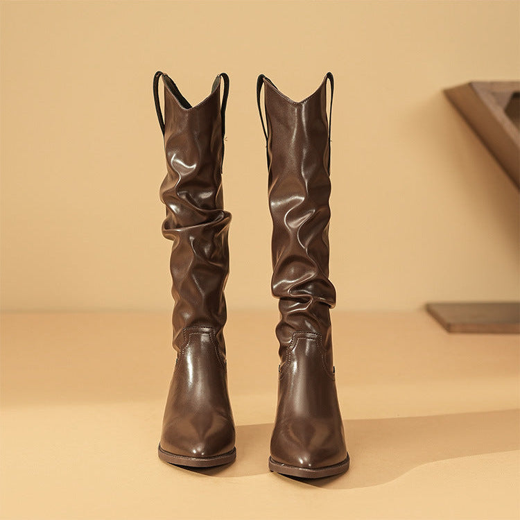Emery | Slouch Knee-High Western Boots Block Heel