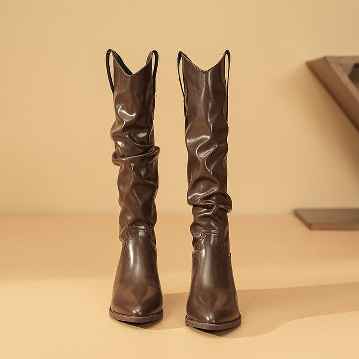 Emery | Slouch Knee-High Western Boots Block Heel