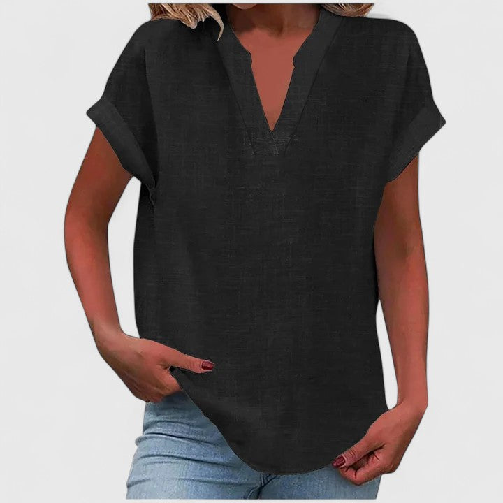 Ginny | Relaxed Notched Neck Blouse with Short Sleeves