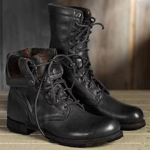 Fran | Leather Lace-Up Combat Boots Mid-Calf