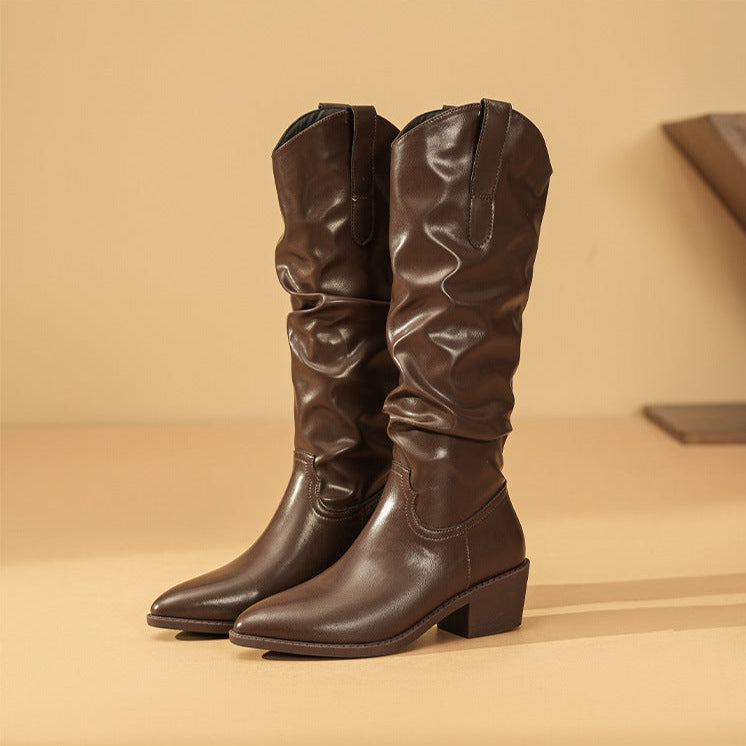 Emery | Slouch Knee-High Western Boots Block Heel