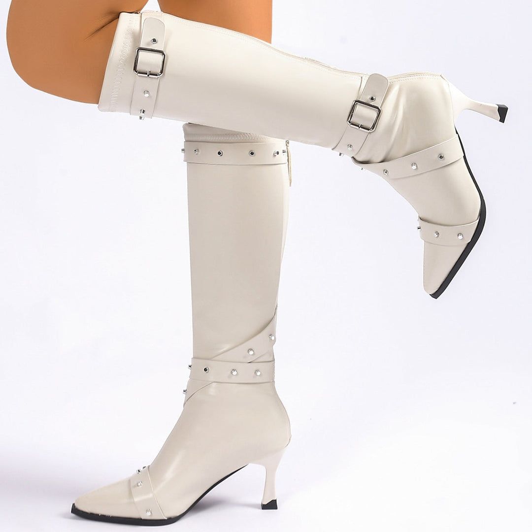 Kennedy | Pointed-Toe Knee-High Boots with Buckle Straps
