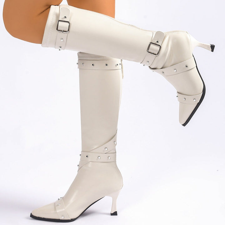 Kennedy | Pointed-Toe Knee-High Boots with Buckle Straps