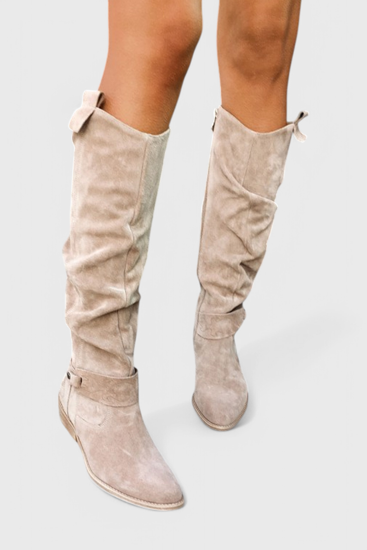 Pia | Suede Knee-High Boots with Zipper
