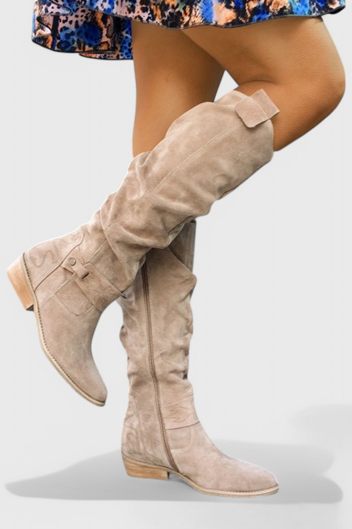 Pia | Suede Knee-High Boots with Zipper