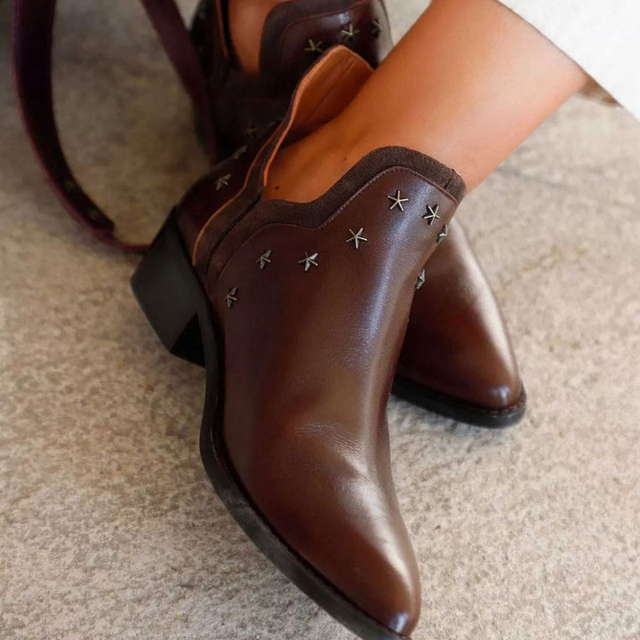 Meghan | Studded Western Ankle Boots with Block Heel