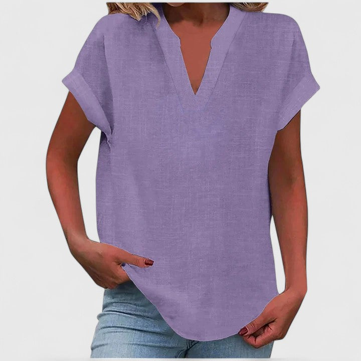 Ginny | Relaxed Notched Neck Blouse with Short Sleeves