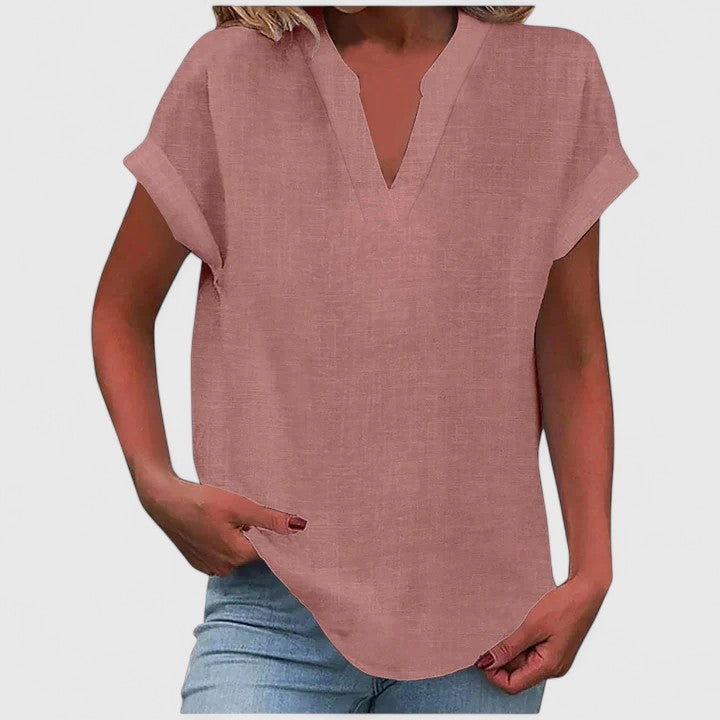 Ginny | Relaxed Notched Neck Blouse with Short Sleeves