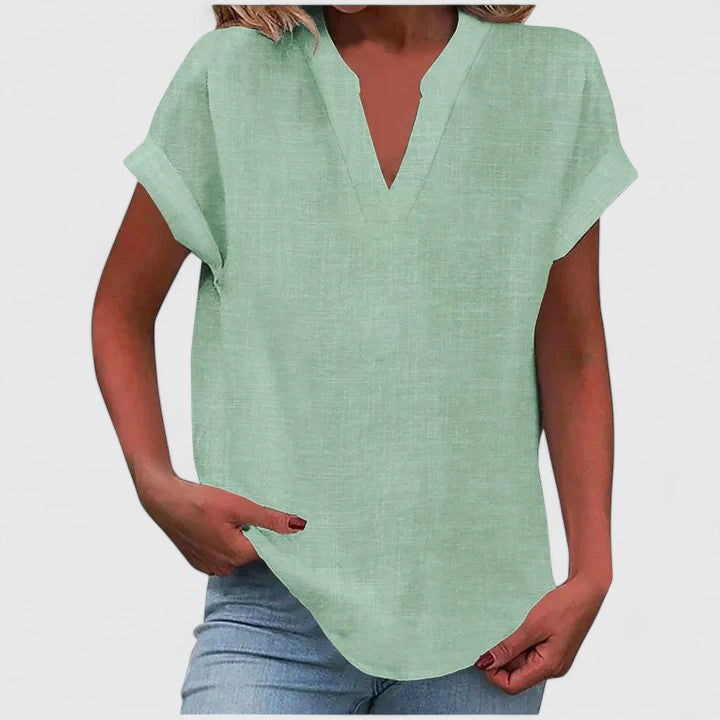 Ginny | Relaxed Notched Neck Blouse with Short Sleeves