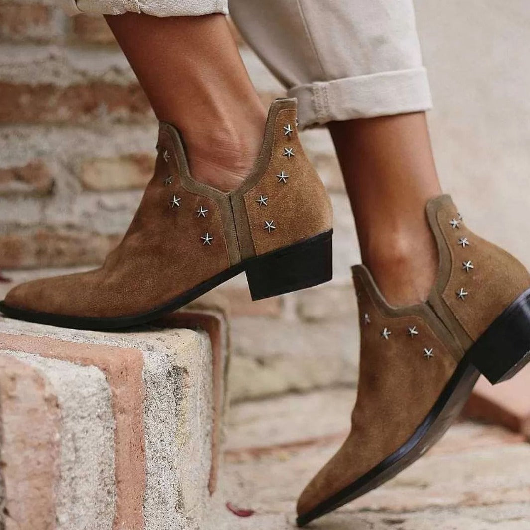 Meghan | Studded Western Ankle Boots with Block Heel