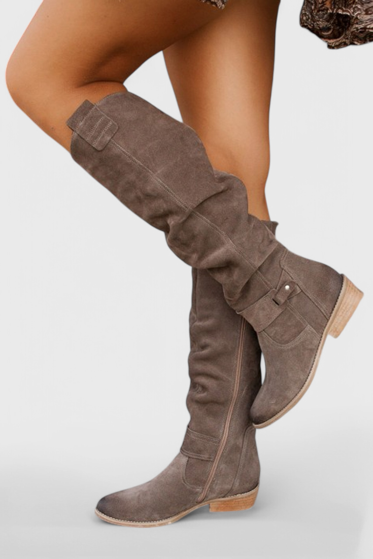 Pia | Suede Knee-High Boots with Zipper