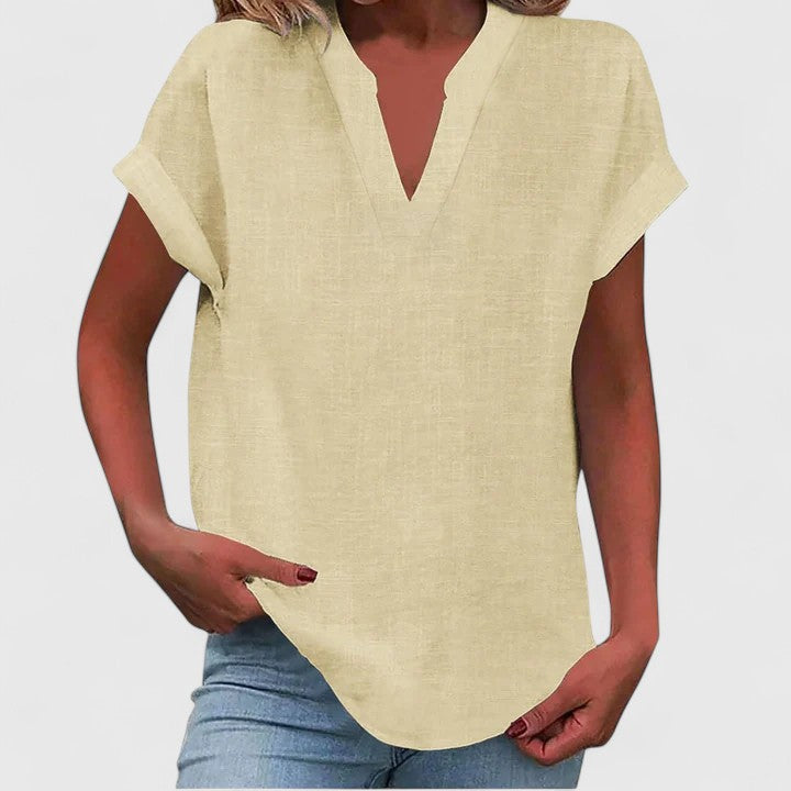 Ginny | Relaxed Notched Neck Blouse with Short Sleeves