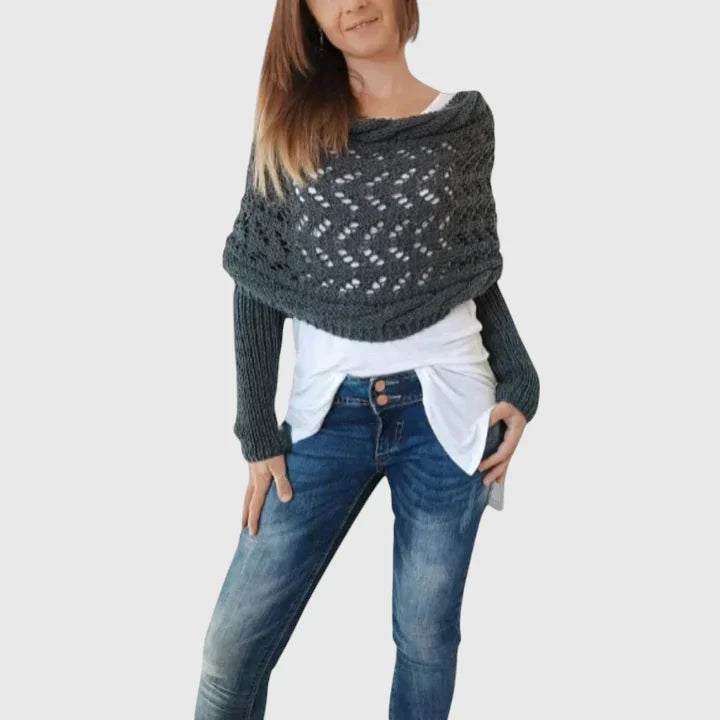 Alise | Open Knit Wrap Sweater with Sleeves