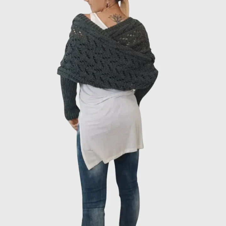 Alise | Open Knit Wrap Sweater with Sleeves