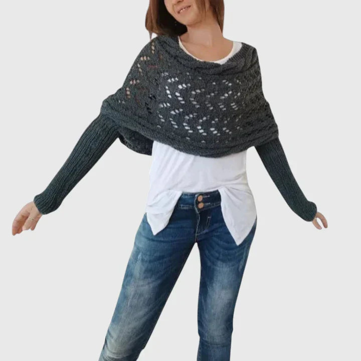 Alise | Open Knit Wrap Sweater with Sleeves