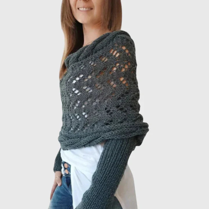 Alise | Open Knit Wrap Sweater with Sleeves