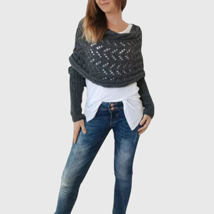 Alise | Open Knit Wrap Sweater with Sleeves