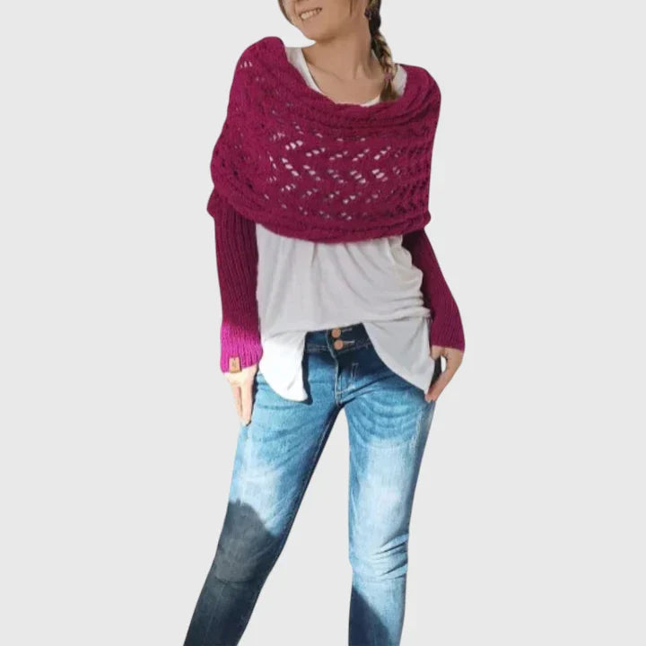 Alise | Open Knit Wrap Sweater with Sleeves