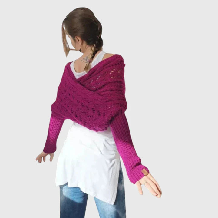 Alise | Open Knit Wrap Sweater with Sleeves