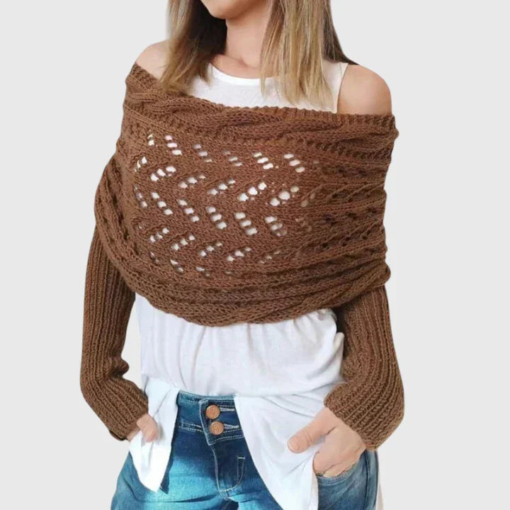 Alise | Open Knit Wrap Sweater with Sleeves