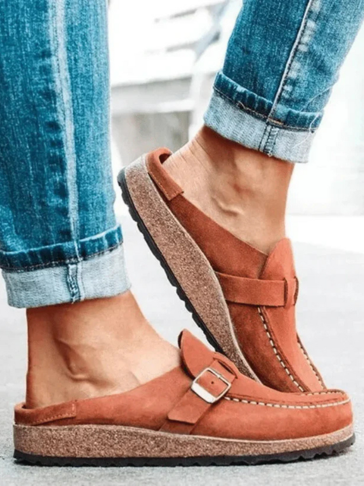 Sapphira | Suede Buckle-Strap Closed-Toe Clogs