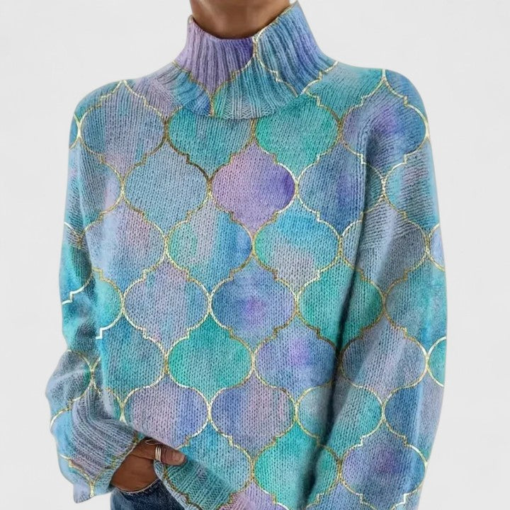 Jonquil | Blue Geometric Print Turtleneck Sweater