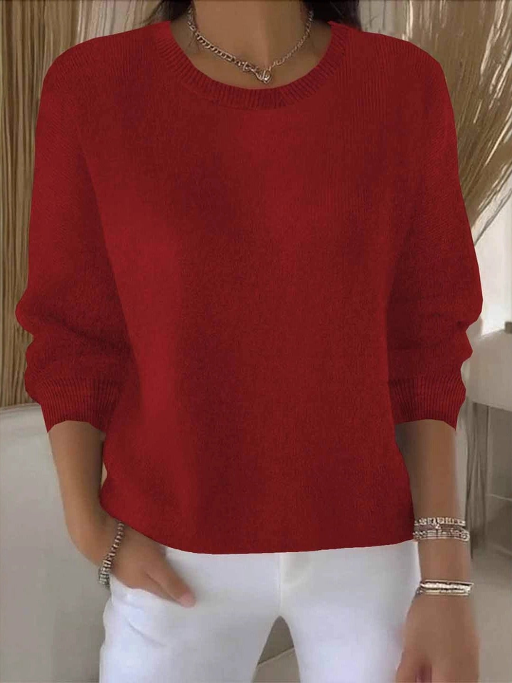 Abbey | Solid Crew Neck Long Sleeve Pullover Sweater