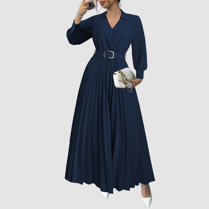 Soraya | Pleated Empire Waist Maxi Dress with Belt