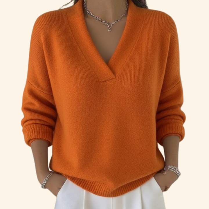 Kerensa | V-Neck Pullover Sweater with Ribbed Cuffs