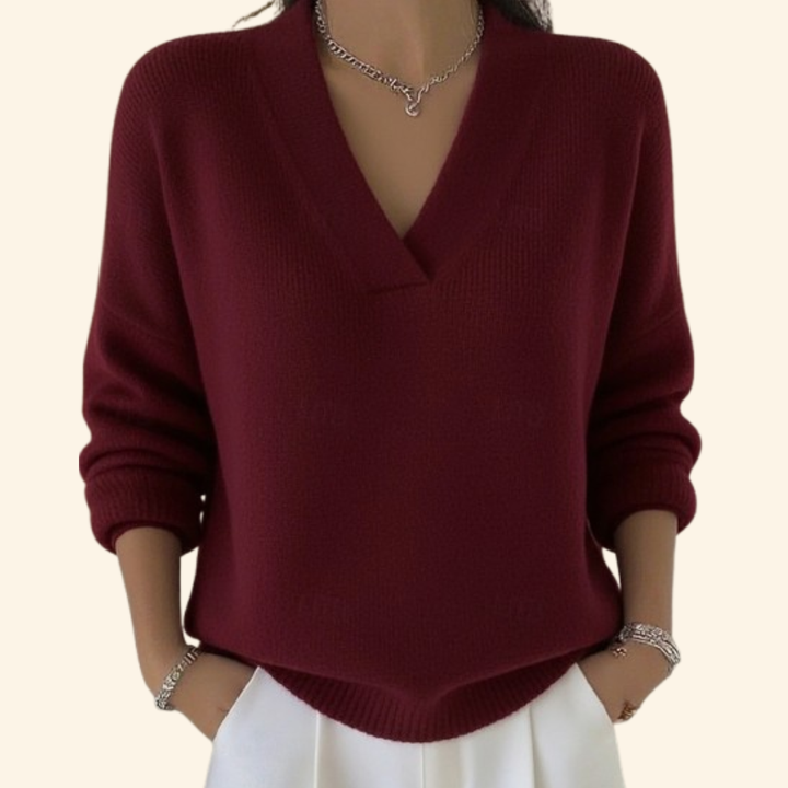 Kerensa | V-Neck Pullover Sweater with Ribbed Cuffs